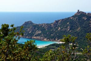 Genoese tower dominating the Roccapina beach.