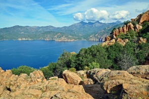 Striking mountain tops of Corsica's west coast.