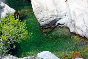 Emarald pool of the Fango river in Corsica.