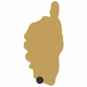 A mao of Corsica with the location of the Roccapina beach indicated.