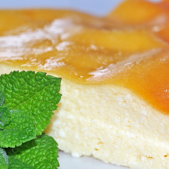 A slice of luscious Fiadone, a traditional Corsican cheesecake.