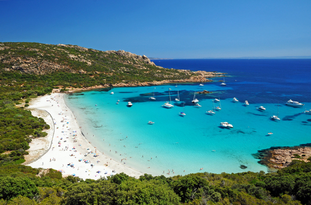Turquoise waters of the stunning Roccapina beach in Corsica.