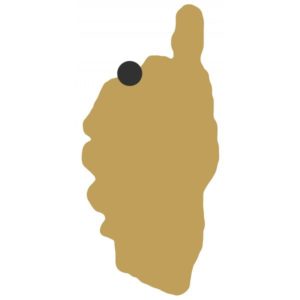 A map oof Corsica with a location of L'Ile Rousse indicated.