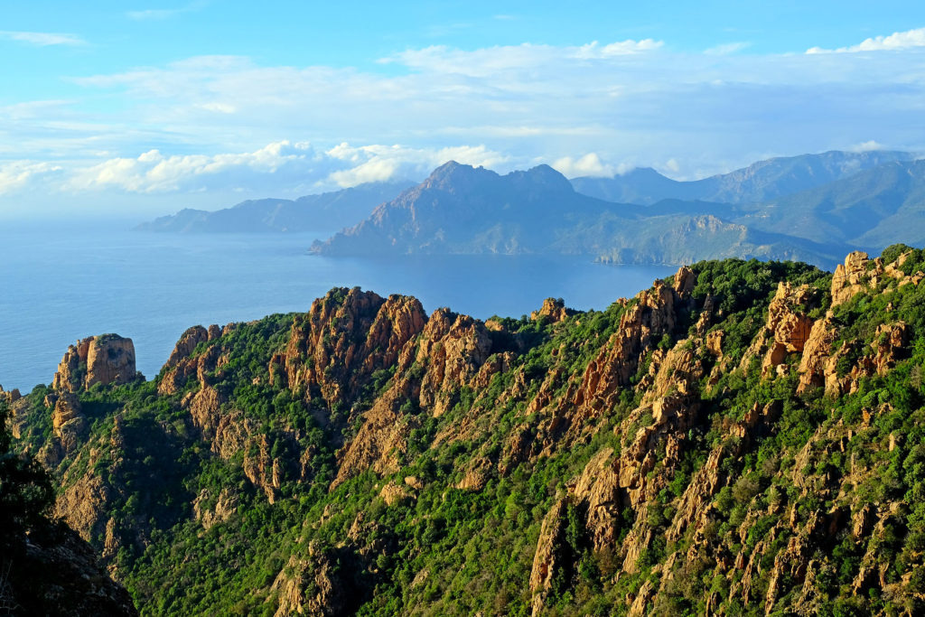 A popular 1 hour walk to the Chateau Fort through rocky terrain of the Calanchess de Piana offers amazing views across the bay.
