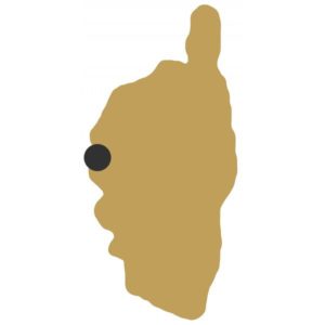 A map of Corsica with a location of the Calanches de Piana indicated