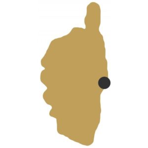 A map of Corsica with a location of Aleria indicated.