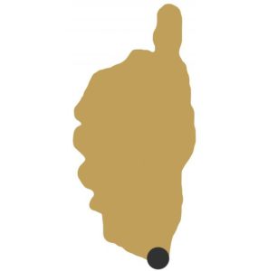 A map of Corsica with a location of Bonifacio indicated.