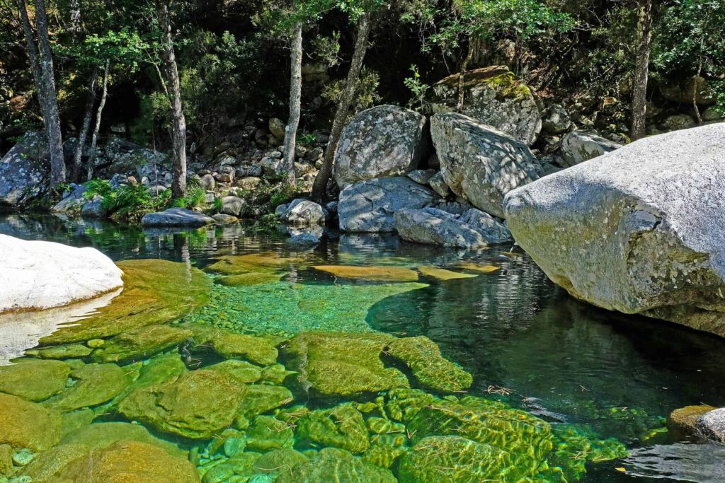 Restonica River seduces with innumerable emerald-hued natural pools perfect for swimming.