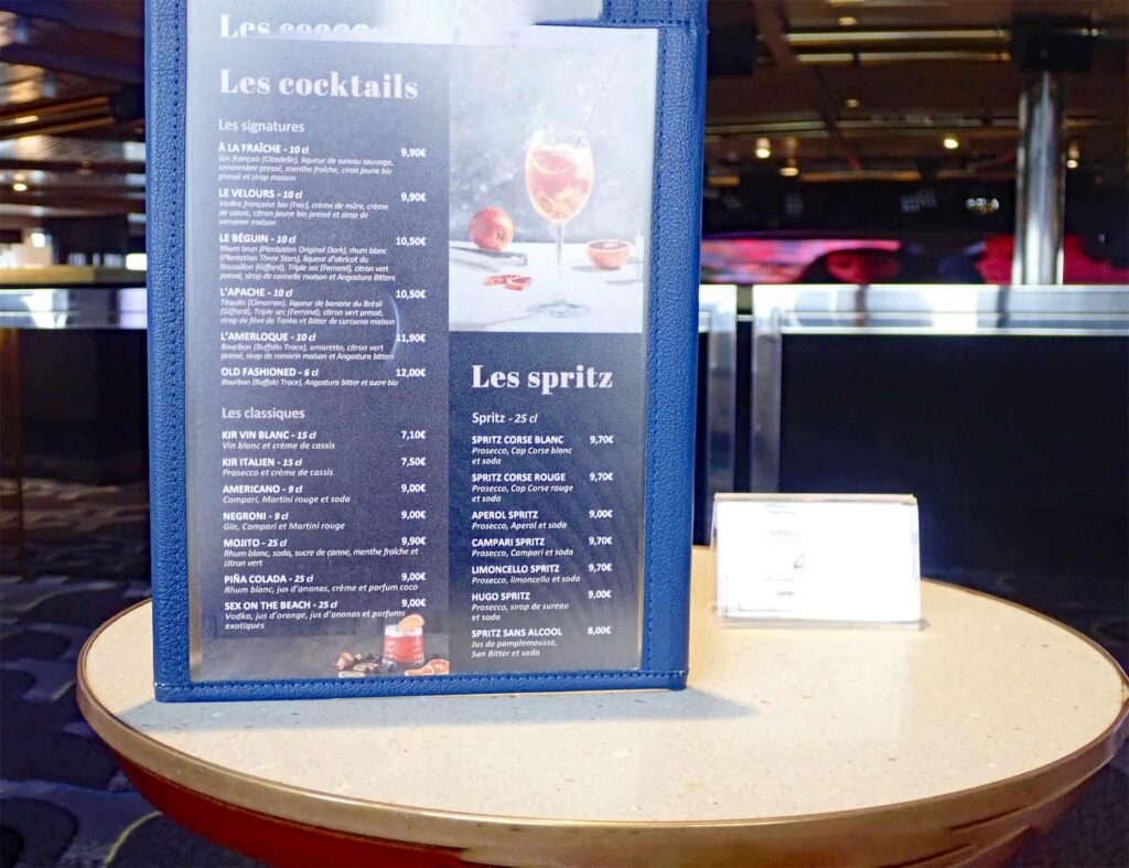Ferries boast multiple relaxation and lounge areas, bars, and cafés.