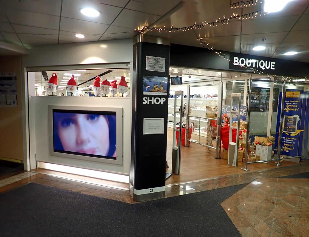 In the ferry boutique, you may purchase last-minute gifts and souvenirs for friends and family.
