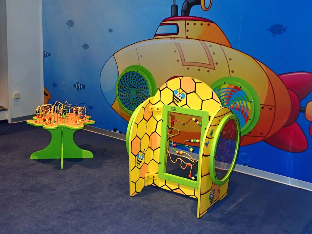 Ferries are equipped with various facilities for children including play areas and a nursery.