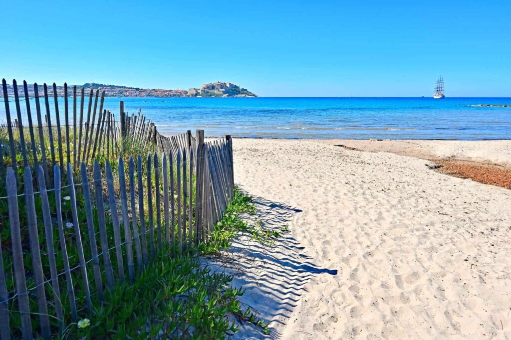 Calvi Bay's northeast side provides a peaceful retreat with superb views of the Citadel. 