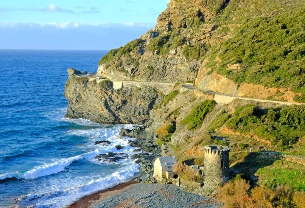 Sweeping sea vistas on the iconic Cap Corse coastal route in north Corsica.