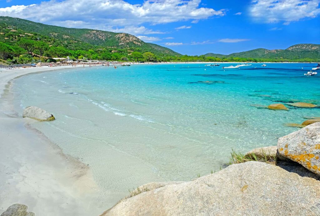 Hotels and villas near Palombaggia are tucked naturally into the greenery.