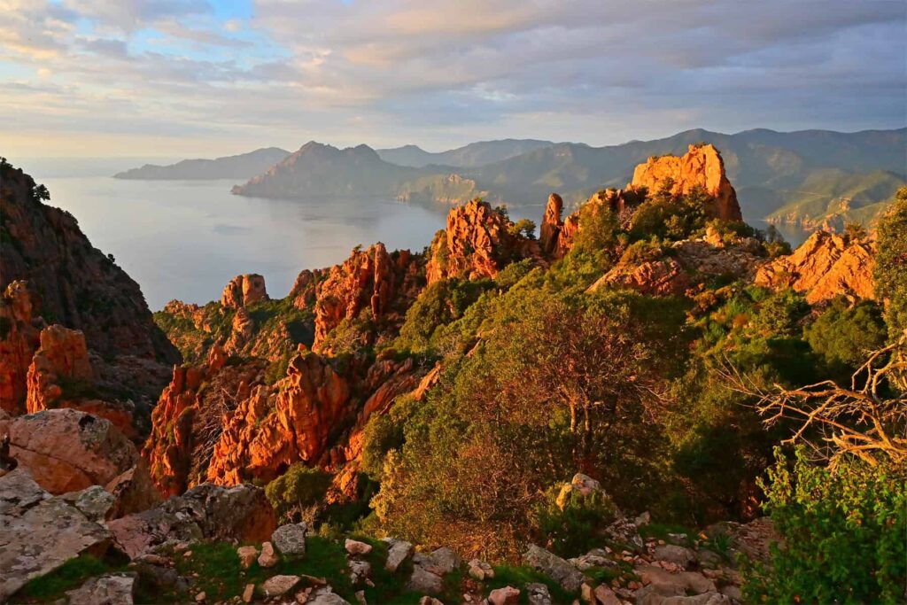 The red cliffs of Calanques de Piana, near Porto, are a UNESCO highlight.