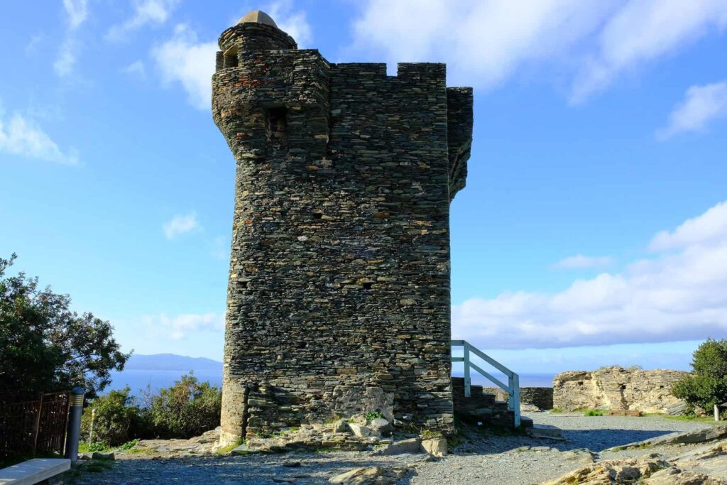 Nonza’s 18th-century Paoline watchtower is set high above the coastline.