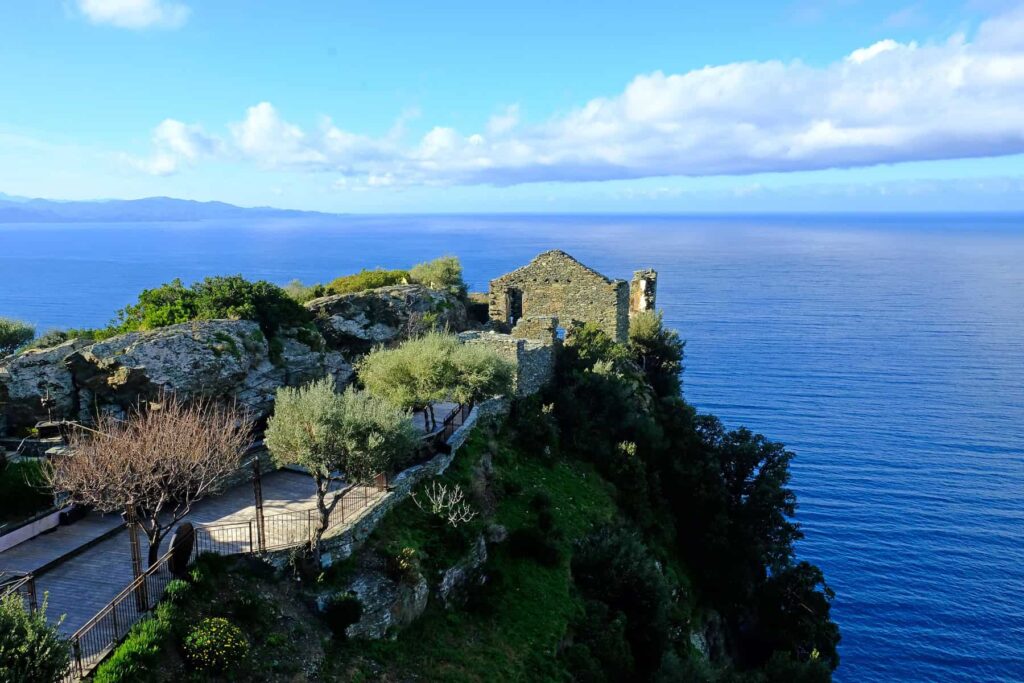 La Sassa’s clifftop terrace offers one of the best sunset views in north Corsica.