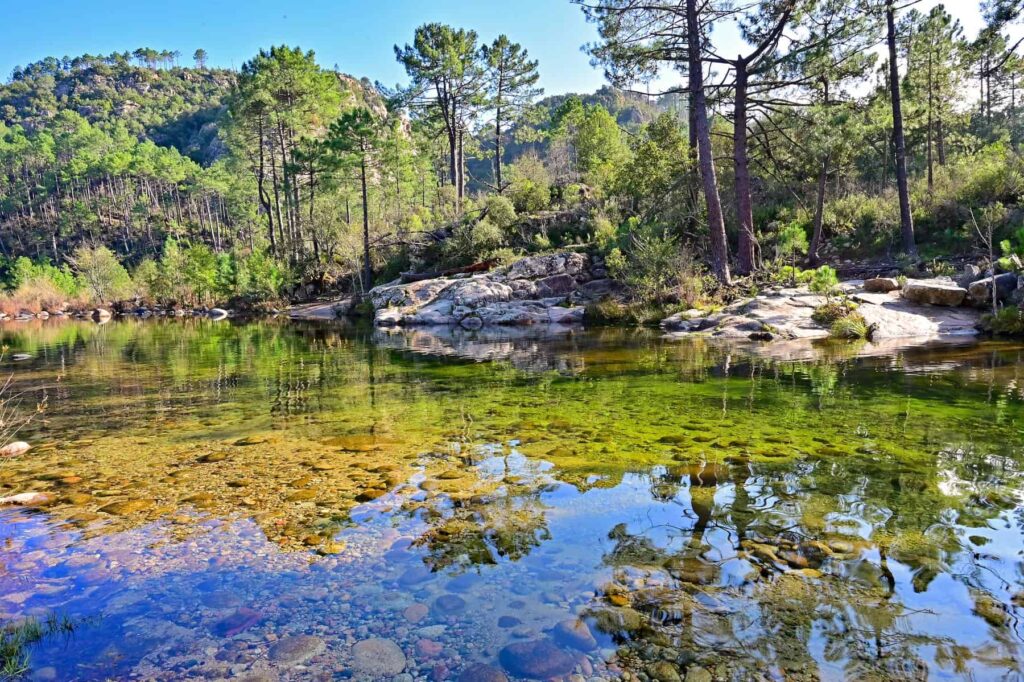 Corsica’s rivers provide natural swimming spots surrounded by untouched scenery.
