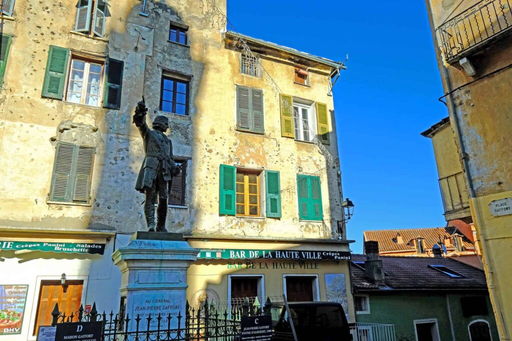A statue of General Gaffori in Corte- Corsica's culture is visible in its symbols and traditions.
